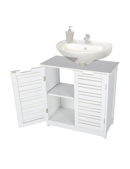 Mueble bajo lavabo blanco 2 puertas con 1 estantería - L60 cm