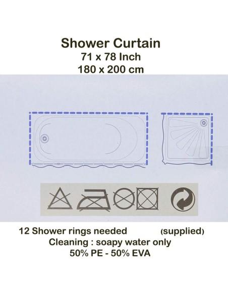 Cortina de Ducha Lisa para baño con 12 Anillas Incluidas, 50% Goma EVA y 50% de Polietileno  180 x 200cm