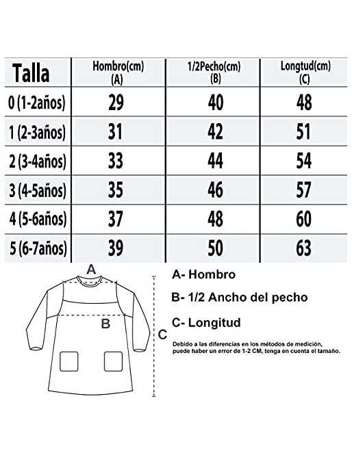 H HANSEL HOME Bata Escolar Babi Escolar Infantil Sin Botones Niño y Niña Elástica en Puño y Cuello Color Liso - Azul 1-2 Años