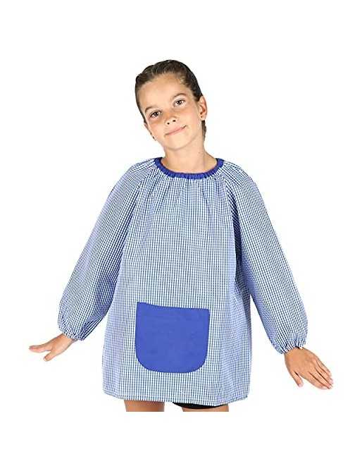 H HANSEL HOME Bata Escolar Baby Escolar Babi para Colegio Infantil Sin Botones Niño y Niña Elástica en Puño y Cuello - Azul 1