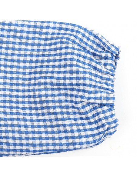 Bata Escolar Infantil, Baby Infantil de Cuadros Pequeños + Bolsa y Mochila Escolar para Llevar Fiambreras