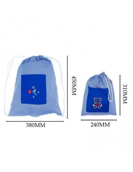 Bata Escolar Infantil, Baby Infantil de Cuadros Pequeños + Bolsa y Mochila Escolar para Llevar Fiambreras