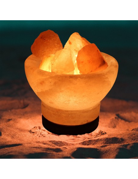 Lámpara de sal del himalaya natural Cuenco B 14 x 13cm + 1 bombilla de led de repuesto enchufe europeo