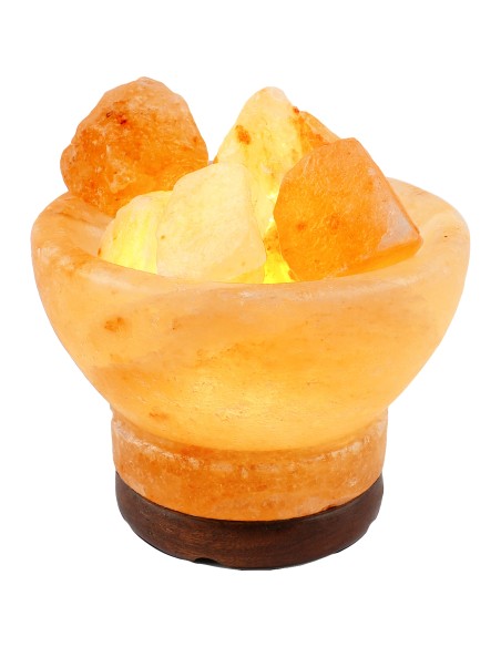 Lámpara de sal del himalaya natural Cuenco B 14 x 13cm + 1 bombilla de led de repuesto enchufe europeo