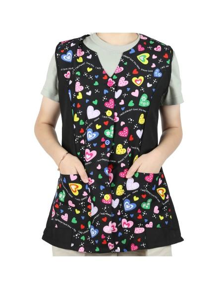 Casaca Señora Sin Mangas con Botón Uniforme Laboral Limpieza con Dibujo