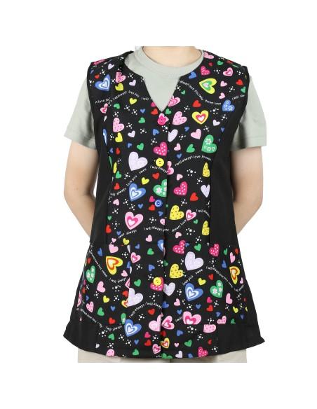 Casaca Señora Sin Mangas con Botón Uniforme Laboral Limpieza con Dibujo