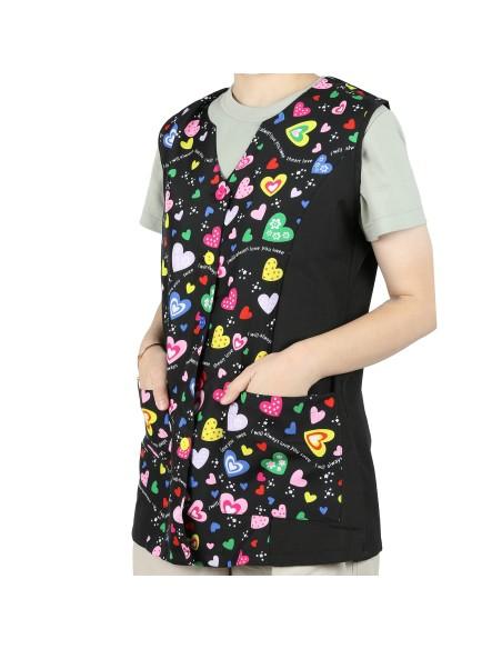 Casaca Señora Sin Mangas con Botón Uniforme Laboral Limpieza con Dibujo