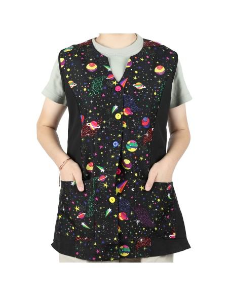 Casaca Señora Sin Mangas con Botón Uniforme Laboral Limpieza con Dibujo