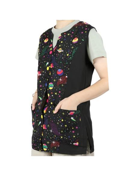 Casaca Señora Sin Mangas con Botón Uniforme Laboral Limpieza con Dibujo