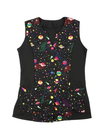 Casaca Señora Sin Mangas con Botón Uniforme Laboral Limpieza con Dibujo