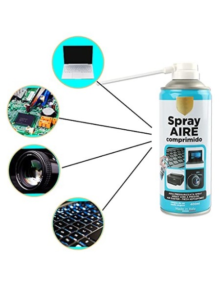 Spray Aire Comprimido 400ml para la Limpieza Ideal para Teclados, Ordenadores Impresoras y otros Equipos Eléctricos Eliminaci