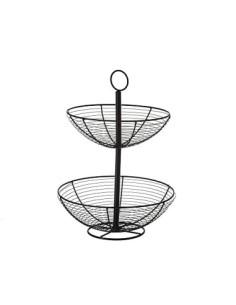 Frutero Sobremesa para Cocina de 2 Alturas de Metal Negro de 29,5x29,5x41 cm