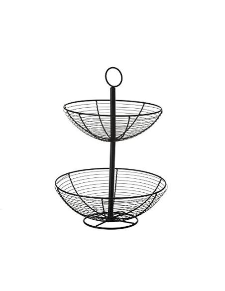 Frutero Sobremesa para Cocina de 2 Alturas de Metal Negro de 29,5x29,5x41 cm
