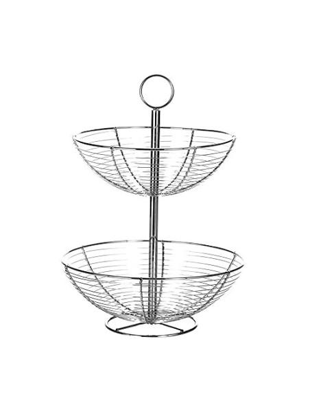 Frutero Sobremesa para Cocina de 2 Alturas de Metal Cromado de 29,5x29,5x41 cm