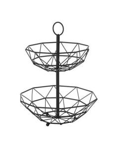 Frutero Sobremesa para Cocina de 2 Alturas de Metal Negro de 29x29x38 cm