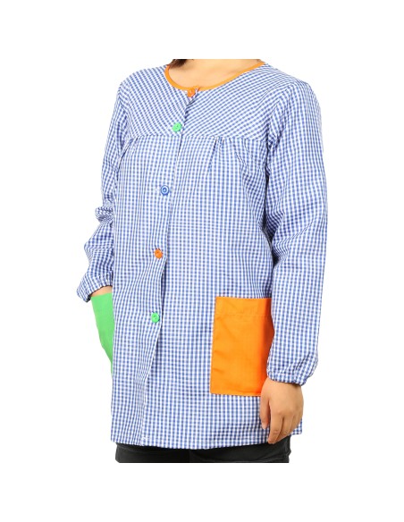 Bata Profesora Babi Profesora Bata Escolar Adulto de Cuadros Unisex Manga Larga