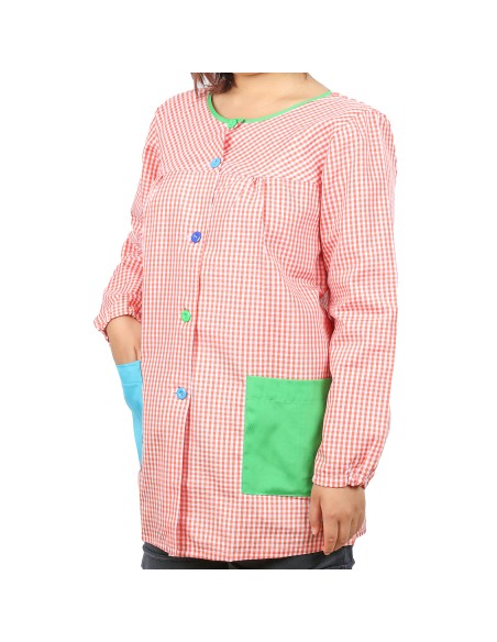 Bata Profesora Babi Profesora Bata Escolar Adulto de Cuadros Unisex Manga Larga