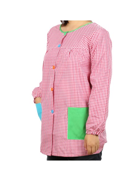 Bata Profesora Babi Profesora Bata Escolar Adulto de Cuadros Unisex Manga Larga