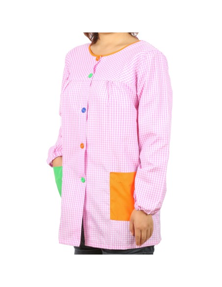 Bata Profesora Babi Profesora Bata Escolar Adulto de Cuadros Unisex Manga Larga