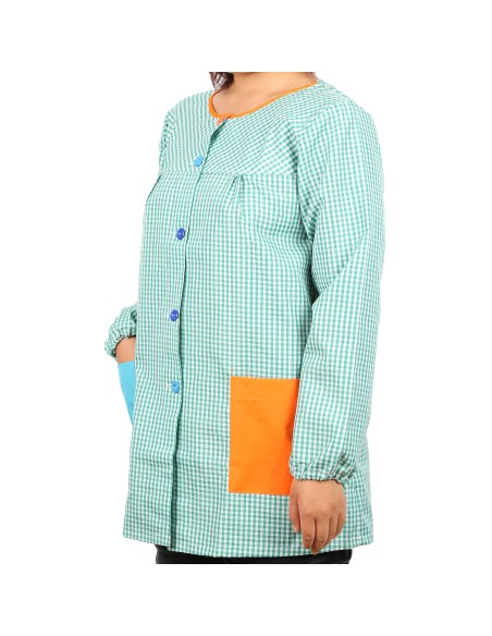 Bata Profesora Babi Profesora Bata Escolar Adulto de Cuadros Unisex Manga Larga