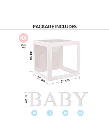PILIN 4Pcs Bloques blancos Cuadrado Kit de cajas de Baby Shower Decoraciones de fiesta para niño y niña Bloques decorativos d