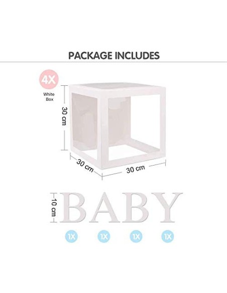 PILIN 4Pcs Bloques blancos Cuadrado Kit de cajas de Baby Shower Decoraciones de fiesta para niño y niña Bloques decorativos d