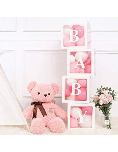 PILIN 4Pcs Bloques blancos Cuadrado Kit de cajas de Baby Shower Decoraciones de fiesta para niño y niña Bloques decorativos d