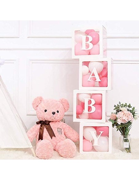 PILIN 4Pcs Bloques blancos Cuadrado Kit de cajas de Baby Shower Decoraciones de fiesta para niño y niña Bloques decorativos d