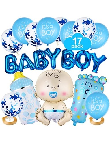 Baby Shower Globos, Diealles Shine 17 Piezas Gender Reveal Balloon para Decoracion Baby Shower Niño, Azul Globos para Baby Sh