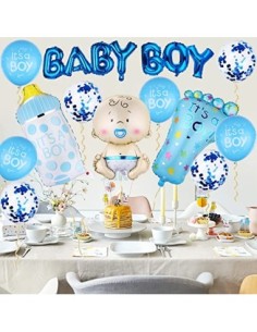 Baby Shower Globos, Diealles Shine 17 Piezas Gender Reveal Balloon para Decoracion Baby Shower Niño, Azul Globos para Baby Sh 2