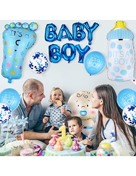 Baby Shower Globos, Diealles Shine 17 Piezas Gender Reveal Balloon para Decoracion Baby Shower Niño, Azul Globos para Baby Sh