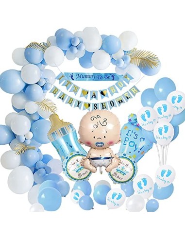 weeyin Baby Shower Decoracion Niño, Azul Globo Nacido Bebé Adorno Baby Shower Niño, Baby Shower Banner, de Decoracion para Ba