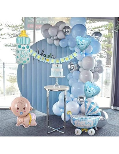 Baby Shower Decoración,Owinus Baby Shower Niño Globos de Baby Shower:Baby Boy,Globos de Látex Azul Gris Plata.