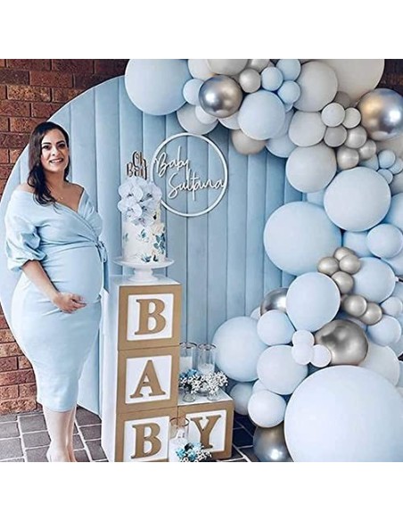 Baby Shower Decoración,Owinus Baby Shower Niño Globos de Baby Shower:Baby Boy,Globos de Látex Azul Gris Plata.