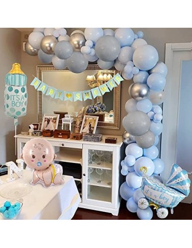 Baby Shower Decoración,Owinus Baby Shower Niño Globos de Baby Shower:Baby Boy,Globos de Látex Azul Gris Plata.