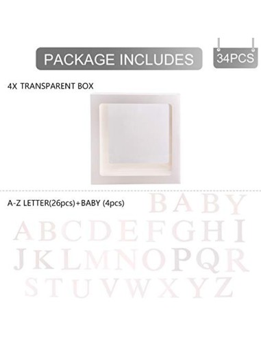 Cajas de globos para decoración de baby shower - 4 piezas de cajas transparentes blancas para bricolaje con 30 letras BABY + 