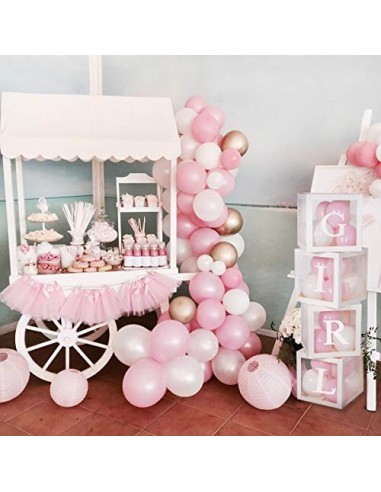 Cajas de globos para decoración de baby shower - 4 piezas de cajas transparentes blancas para bricolaje con 30 letras BABY + 