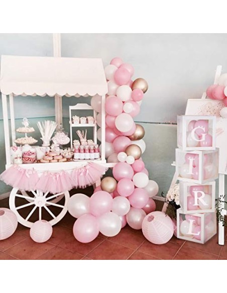 Cajas de globos para decoración de baby shower - 4 piezas de cajas transparentes blancas para bricolaje con 30 letras BABY + 