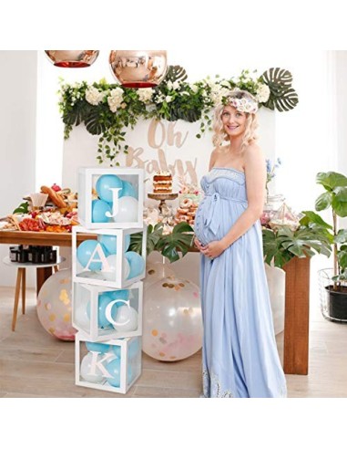 Cajas de globos para decoración de baby shower - 4 piezas de cajas transparentes blancas para bricolaje con 30 letras BABY + 