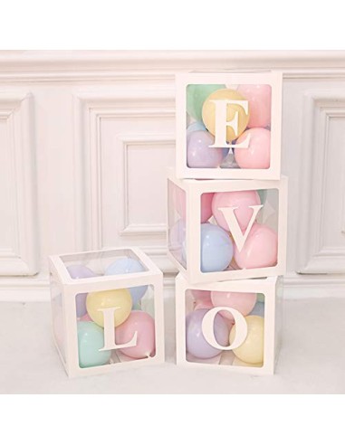 Cajas de globos para decoración de baby shower - 4 piezas de cajas transparentes blancas para bricolaje con 30 letras BABY + 