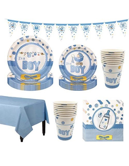 Amycute 42 pcs Vajilla de Cumpleaños Niña Happy Birthday Fiesta Azul Vajilla para 8 niños de cumpleaños, Cumpleaños de niño F