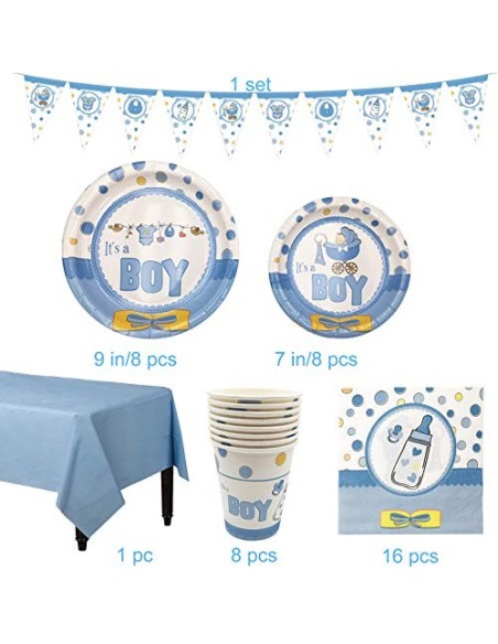 Amycute 42 pcs Vajilla de Cumpleaños Niña Happy Birthday Fiesta Azul Vajilla para 8 niños de cumpleaños, Cumpleaños de niño F