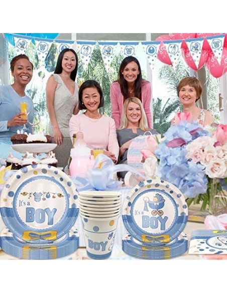 Amycute 42 pcs Vajilla de Cumpleaños Niña Happy Birthday Fiesta Azul Vajilla para 8 niños de cumpleaños, Cumpleaños de niño F