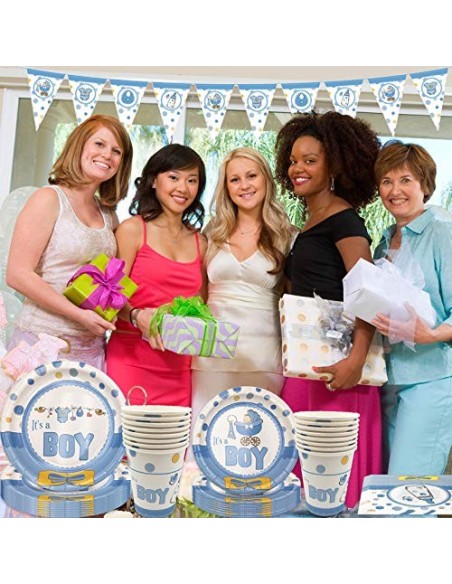 Amycute 42 pcs Vajilla de Cumpleaños Niña Happy Birthday Fiesta Azul Vajilla para 8 niños de cumpleaños, Cumpleaños de niño F