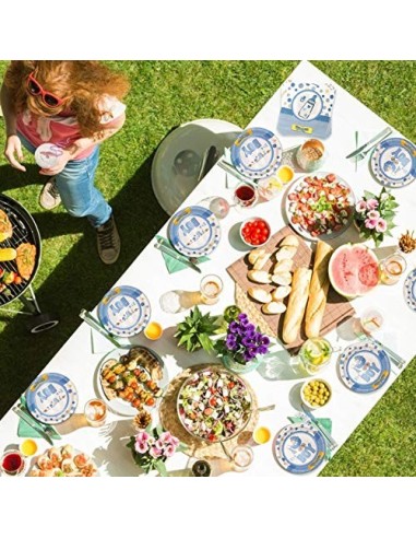 Amycute 42 pcs Vajilla de Cumpleaños Niña Happy Birthday Fiesta Azul Vajilla para 8 niños de cumpleaños, Cumpleaños de niño F