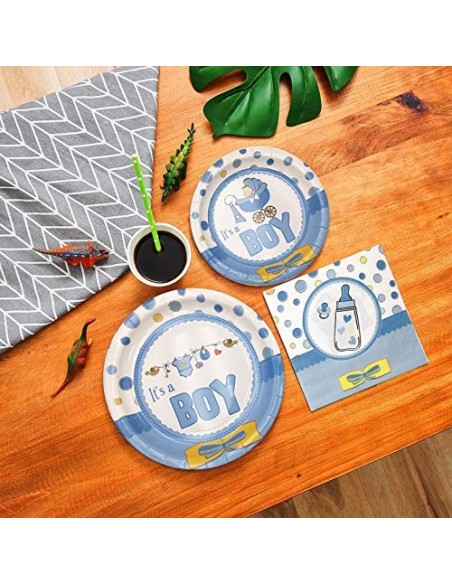 Amycute 42 pcs Vajilla de Cumpleaños Niña Happy Birthday Fiesta Azul Vajilla para 8 niños de cumpleaños, Cumpleaños de niño F