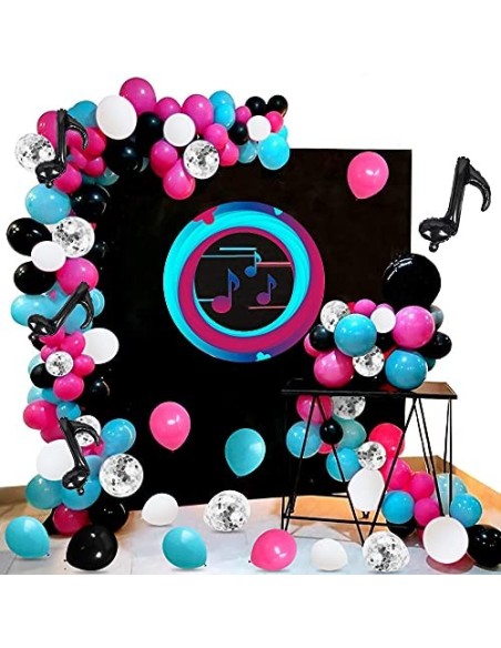 TOLOYE Guirnalda de Globos, Decoración de Fiesta Musical 108 Globos Cumpleaños Arco de Globos Látex de Rosa Azul Negro Blanco