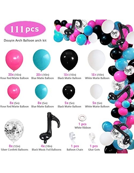 TOLOYE Guirnalda de Globos, Decoración de Fiesta Musical 108 Globos Cumpleaños Arco de Globos Látex de Rosa Azul Negro Blanco