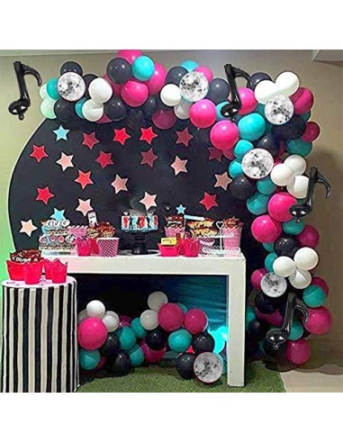 TOLOYE Guirnalda de Globos, Decoración de Fiesta Musical 108 Globos Cumpleaños Arco de Globos Látex de Rosa Azul Negro Blanco