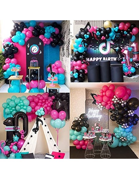 TOLOYE Guirnalda de Globos, Decoración de Fiesta Musical 108 Globos Cumpleaños Arco de Globos Látex de Rosa Azul Negro Blanco